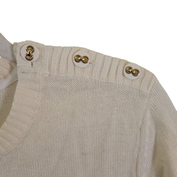 Charter Club Neutral Bunny Intarsia Knit Crewneck Button Detail Sweater Size Lp - Picture 4 of 6